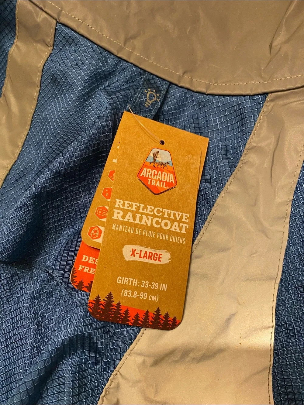 Arcadia Trail™ Reflective Dog Raincoat Sz XL Blue & Gray NWT